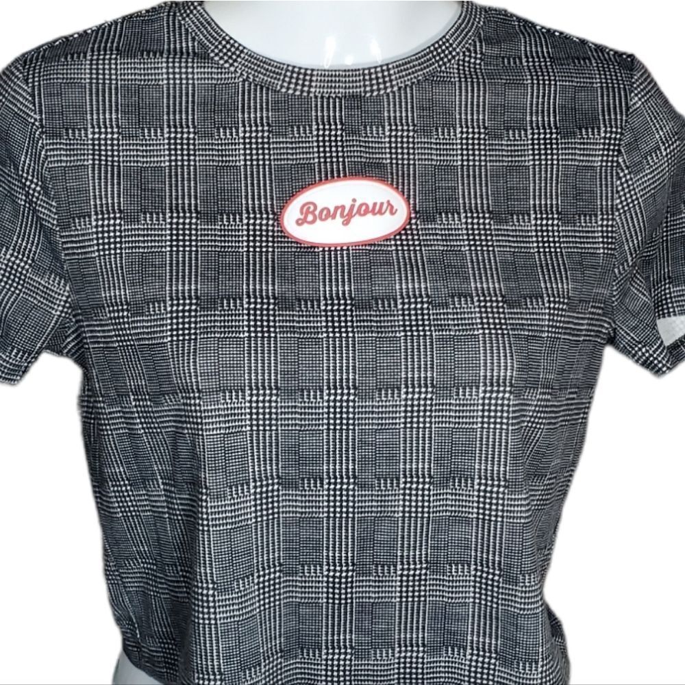 Bonjour houndstooth plaid crop top S